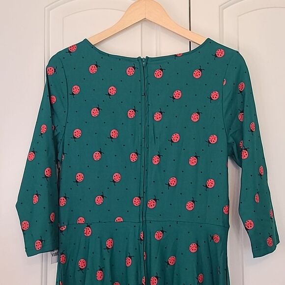 Unique Vintage Green Dress Red Lady Bug Print Key Hole Neck Size 10-12 NWT - Picture 6 of 15